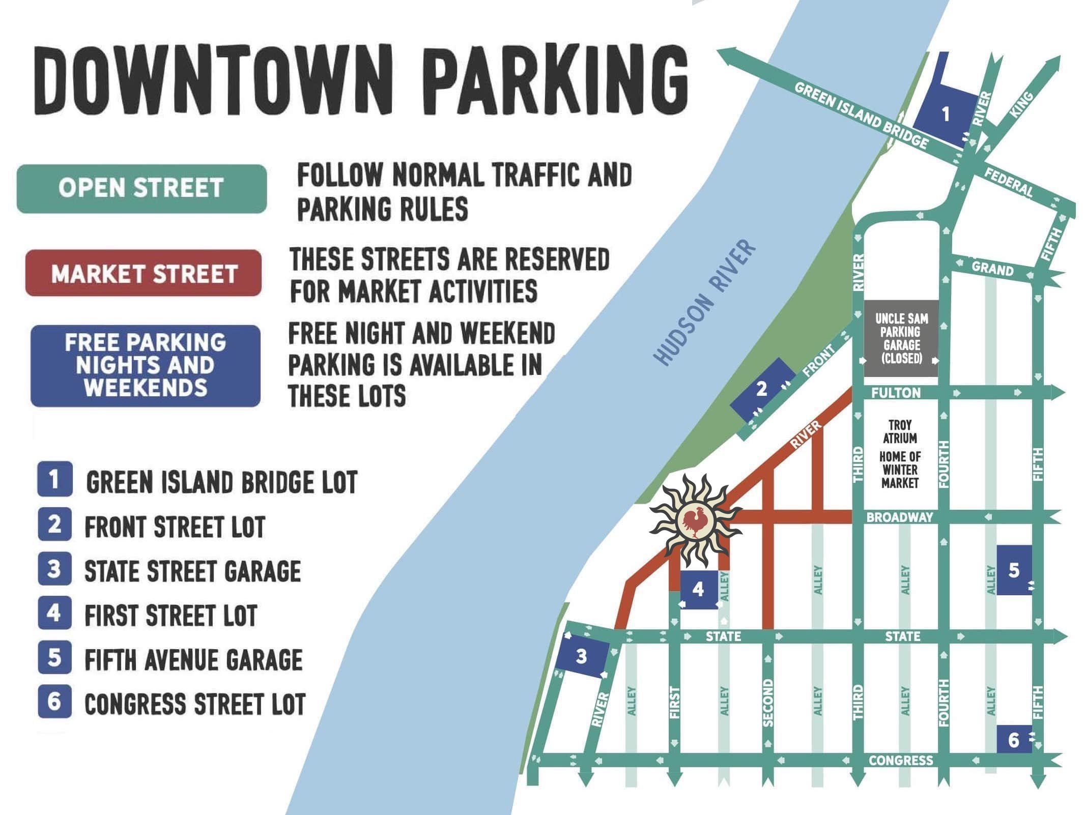 Troy Waterfront Farmers Market Parking Map